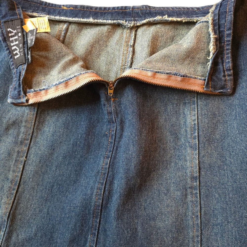 Y2K Studded Denim 12 Midi Skirt A-Line Panel Detail Distressed Street Edge Rock‎ - Picture 9 of 9